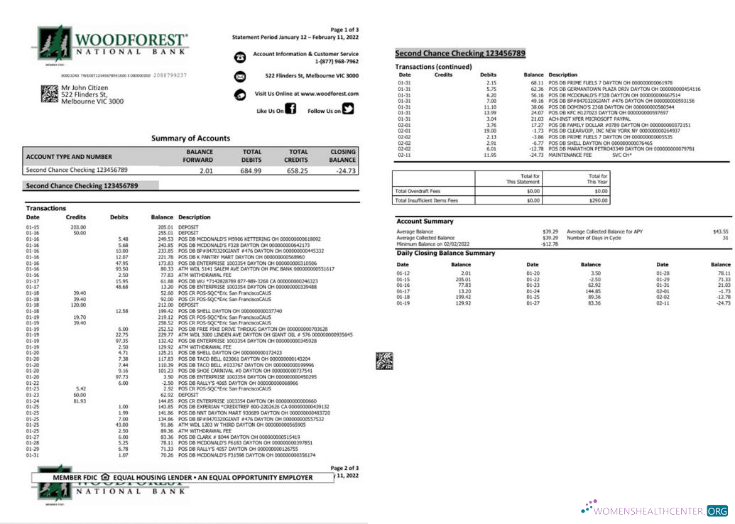 Download Australia Woodforest National bank statement word
